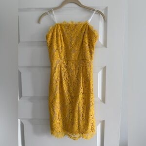 Strapless yellow lace mini dress size XS